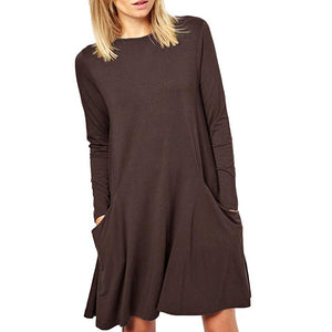 Women's Casual Pockets Plain Flowy Dress Simple Swing