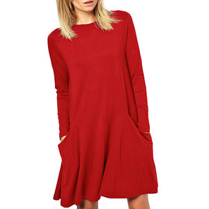 Women's Casual Pockets Plain Flowy Dress Simple Swing