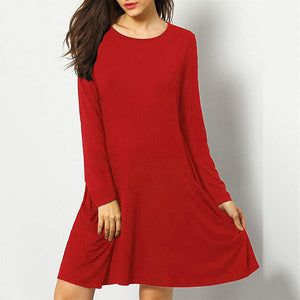 Women's Casual Pockets Plain Flowy Dress Simple Swing