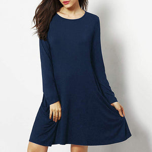 Women's Casual Pockets Plain Flowy Dress Simple Swing