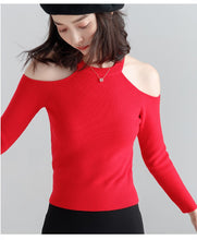 Load image into Gallery viewer, Long-sleeved sweater pullover women halterneck sweater slim hollow out strapless T-shirt