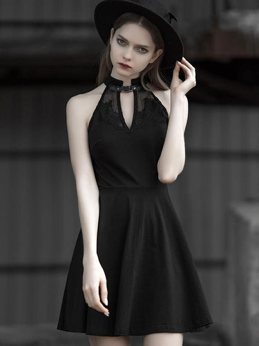 Punk Rave Women's Romantic Goth Halterneck Slim Fitted Black Dress