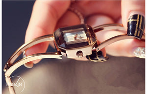 Square Fashion Skeleton Bracelet Rose Gold Watches Luxury Brand Ladies Watch